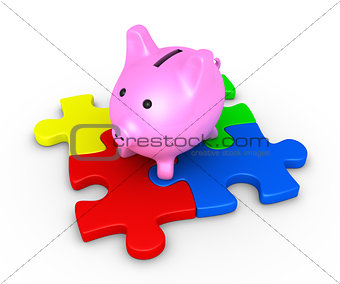 Pig money box on puzzle