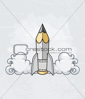 Creative design concept with pencil tool as rocket