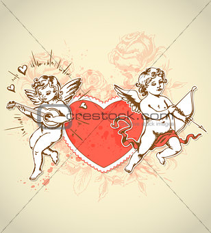 Valentine card with cupids