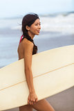 Beautiful Woman Girl Surfer & Surfboards At Beach