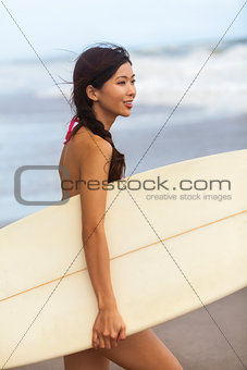 Beautiful Woman Girl Surfer & Surfboards At Beach