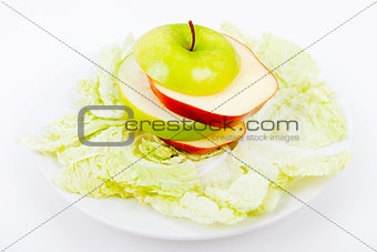 plate with salad and apples