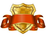Gold shield with red ribbon