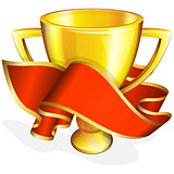 Gold cup with red ribbon