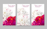 Set of peony flower greeting cards