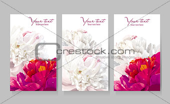 Set of peony flower greeting cards