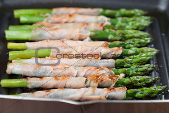 Grilled prosciutto wrapped asparagus