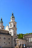 Famous cathedral and Residenzbrunnen fountain on Residenzplats, 