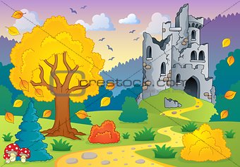 Autumn theme with castle ruins 1