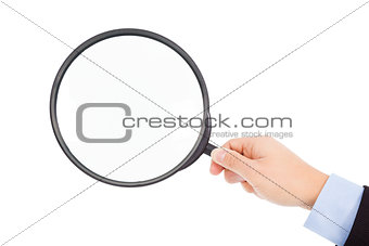 hand holding super  big magnifier glass