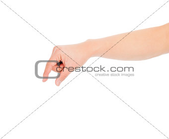 male hand grabbing for something isolated on white