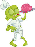 Cartoon zombie chef serving a brain