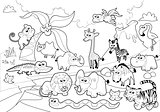 Savannah animal family with background in black and white.