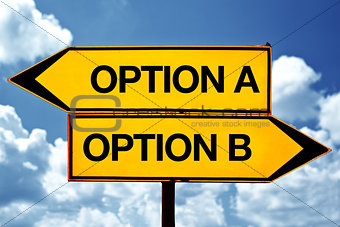 Option A or Option B, opposite signs