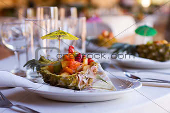 Fruit salad appetizer served at wedding reception