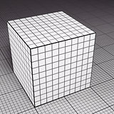 Grid paper cube on grid paper floor