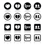 Love, heart, couple icons for Valentine's day