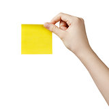 female teen hand holding sticky note