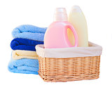 Clothes with detergent in basket