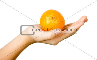 tangerine on the palm of the child