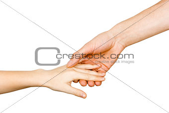 Man's hand holding a child's hand