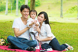 Asian family outdoor picnic