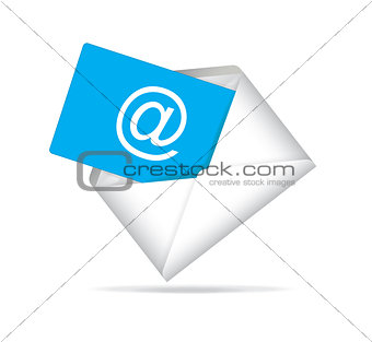opened envelope with e- mail isolated on white background