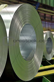 Huge rolls of tinplate galvanized in the factory