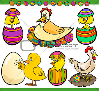 easter chickens set cartoon illustration