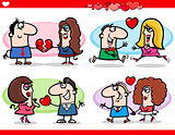 valentine couples in love cartoon set