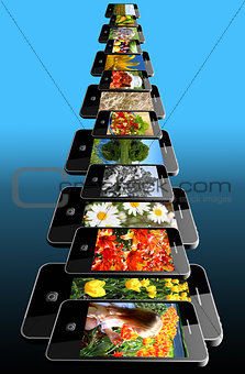 Modern mobile phones with different images