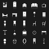Furniture icons with reflect on black background