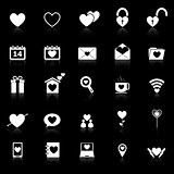 Love icons with reflect on black background
