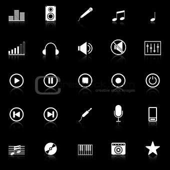 Music icons with reflect on black background