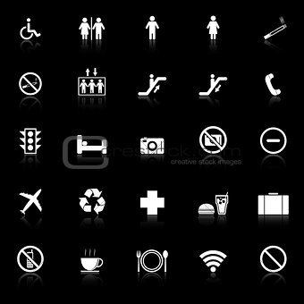 Plublic icons with reflect on black background