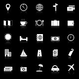 Travel icons with reflect on black background