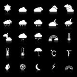 Weather icons with reflect on black background