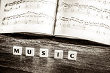 Music notes sheet and letters music