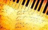 Piano keyboard and music sheets in vintage style