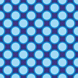 Seamless vector pattern with blue polka dots on a dark navy blue background.