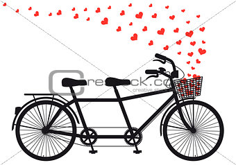 tanden bicycle with red hearts, vector 