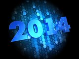 Blue Text 2014 Year on Dark Digital Background.