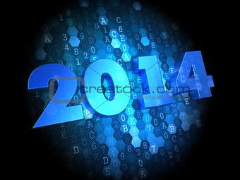 Blue Text 2014 Year on Dark Digital Background.