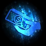 Icon of Money in the Hand on Digital Background.