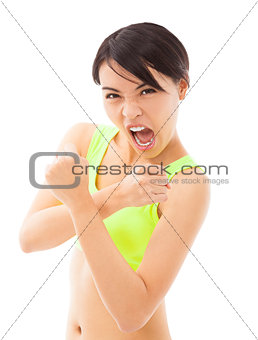 young woman shouting  fighting  workout fitness