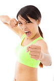 young woman roaring  fighting  workout fitness