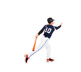 Baseball player hitting ball  with bat and home run