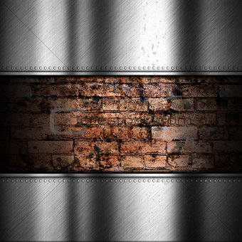 Brushed metal background with brick
