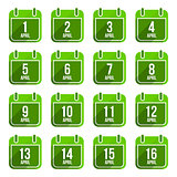 April vector flat calendar icons. Days Of Year Set 13