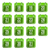 August vector flat calendar icons. Days Of Year Set 22